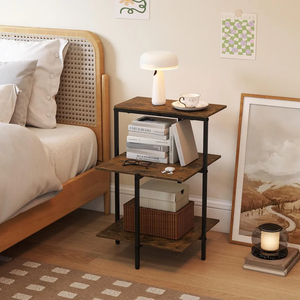 Table d'appoint COSTWAY 3 niveaux industrielle - Brun rustique en bois - 7