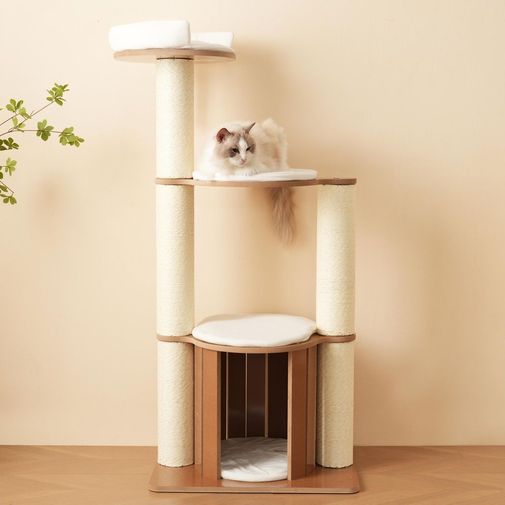 Zimilo Katzen Kratzbaum 135cm, XXL-Stamm 12 cm, 3 Ebenen, mit Katzenhaus und Abnehmbare Kissen, Feuchtigkeitsbeständig, Kippschutz, Großer Klette...
