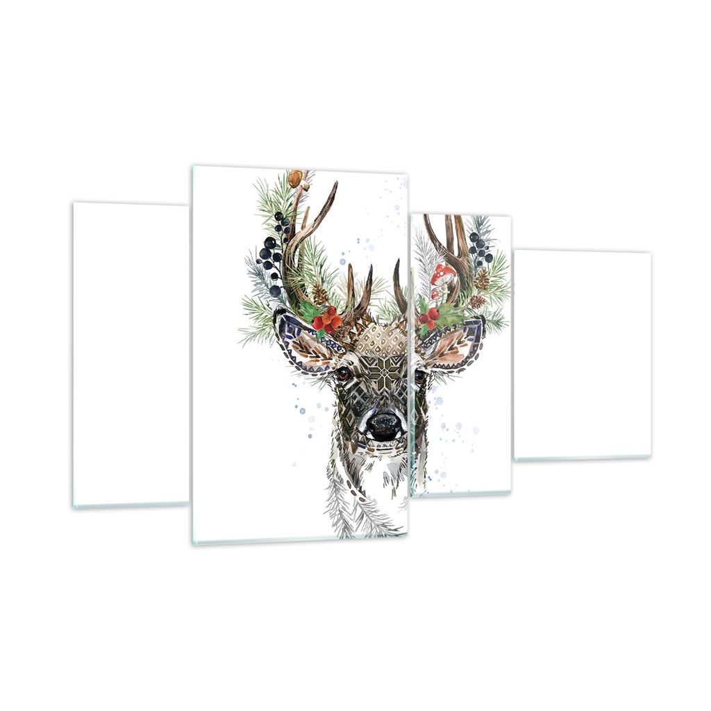 Bilder auf glas - 4 Teile - Surrealismus Hirsch Boho - 120x70cm - Glasbilder - Wandbilder - Bilder - zum Aufhängen bereit - Wanddekoration aus Gla...