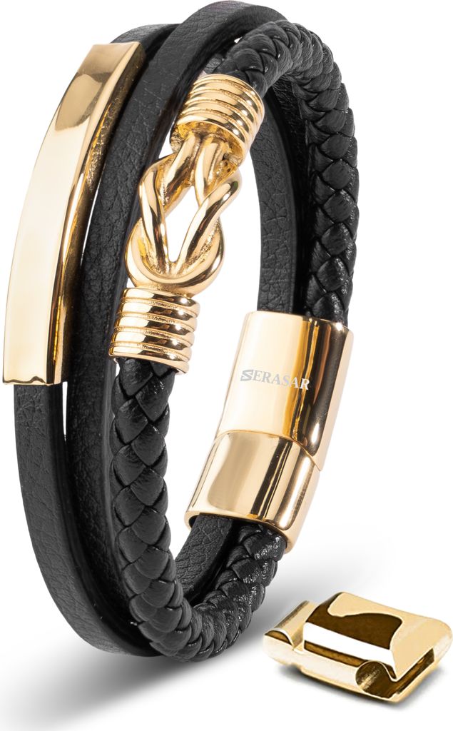 SERASAR | Bracelet en cuir pour hommes [Proud] avec or en Image du produit 