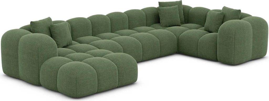 Strukturstoff U-Form XL Wohnlandschaft Valora Grün Links