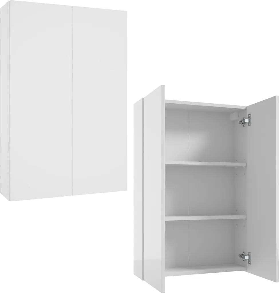 Meuble de Salle de Bain Suspendu 60x90 cm Blanc Laqué avec Miroir