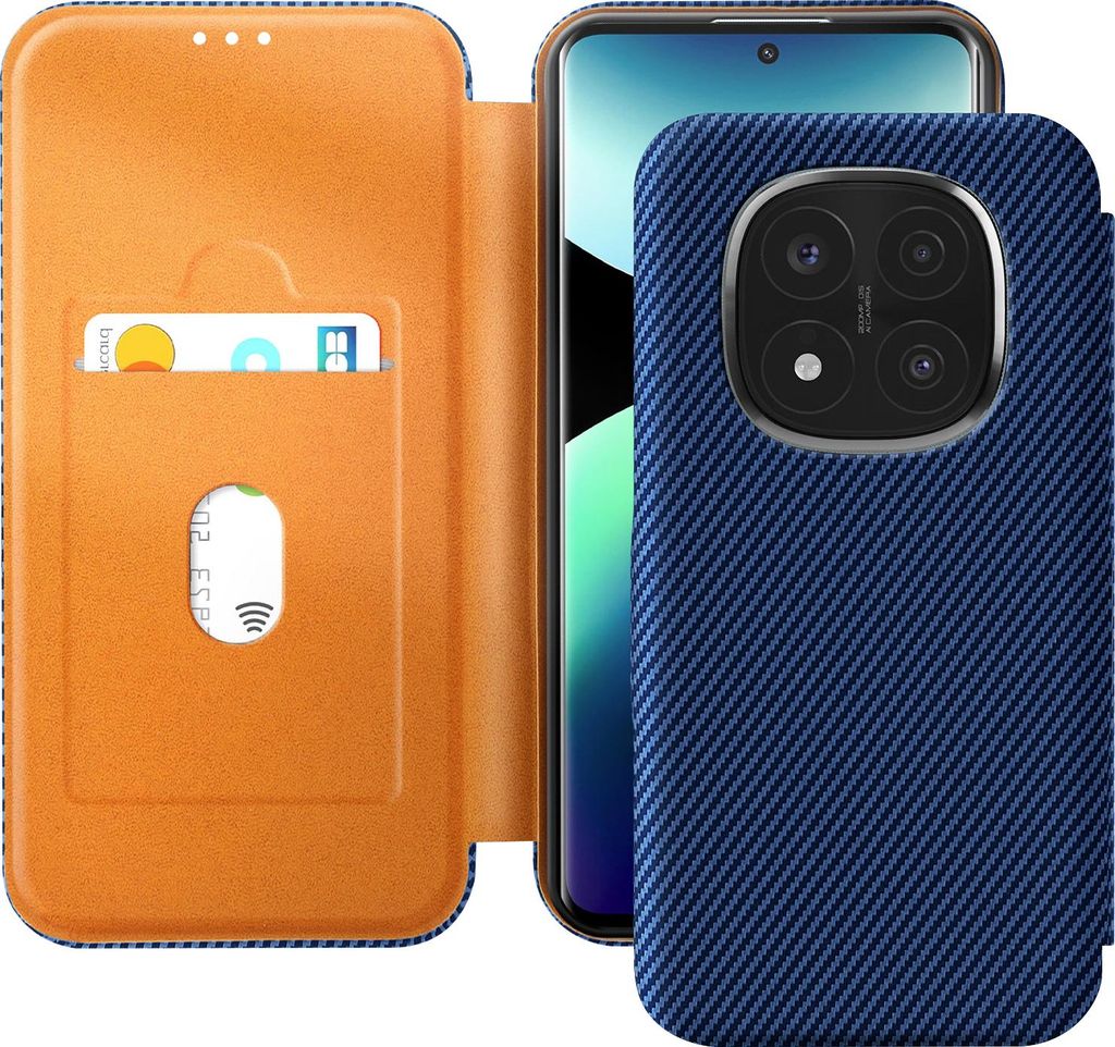 Avizar, Etui Xiaomi Redmi Note 14 Pro /14 Pro Plus Carbon Design, RFID-Blocker, Blau