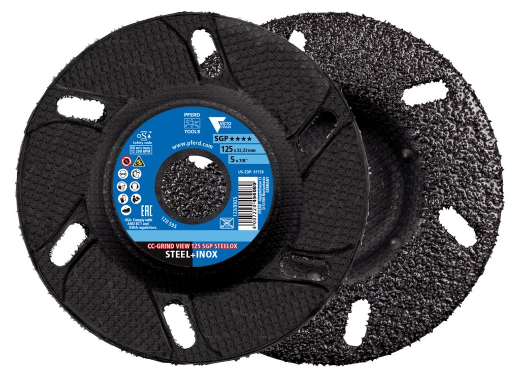 PFERD TOOLS CC-GRIND VIEW Schleifscheibe 125x22,23 mm Speziallinie SGP STEELOX für Stahl/Edelstahl