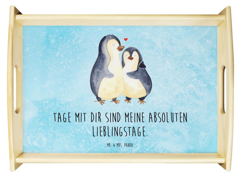 Mr. & Mrs. Panda Servier Tablett Pinguin umarmen - Eisblau - Geschenk, holz serviertablett, Liebe, Hochzeit, Tee, Holztablett, Hochzeitstag