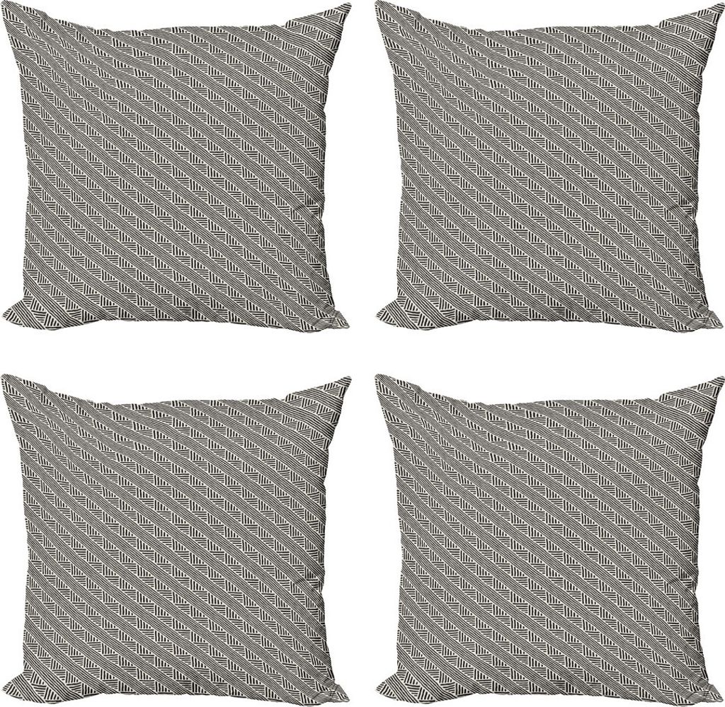 ABAKUHAUS Geometrisch Kissenbezug Set (4 Stück), Diagonale Linien Chevron, Moderner Doppelseitiger Digitaldruck, 40 cm x 40 cm, Elfenbein und Schwarz