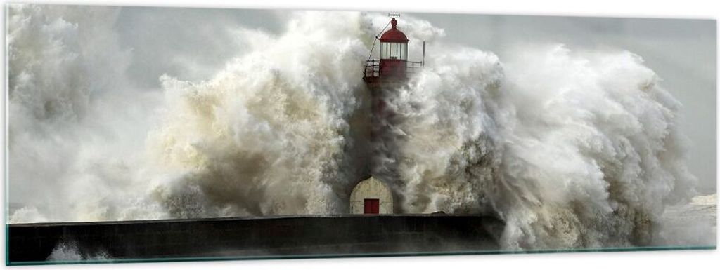 Bilder auf glas - Leuchtturm Ozean Sturm - 160x50cm - Glasbilder - Wandbilder - Kunstdruck - zum Aufhängen bereit - Wanddekoration aus Glas - Glas...