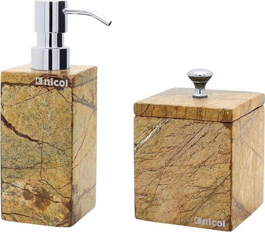 2tlg Set Bad Accessoires Seifenspender Kosmetikdose Tura Bidasar Marmor Handarbeit