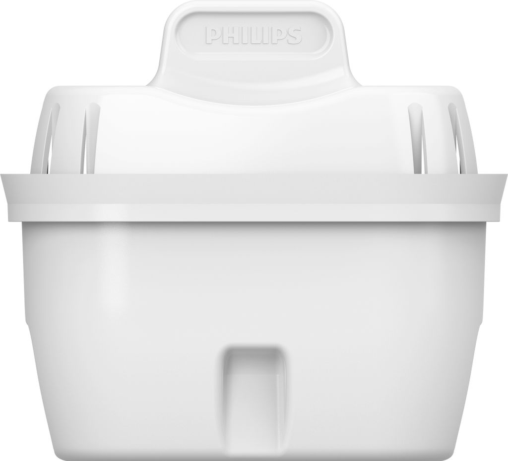 A white Philips water filter cartridge is shown against a white background.