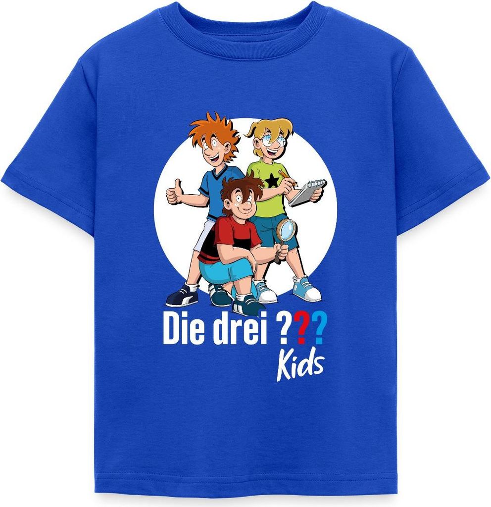 Spreadshirt Die Drei Fragezeichen Kids Justus, Peter, Bob Team Kinder T-Shirt, 122/128 (7-8 Jahre), Royalblau