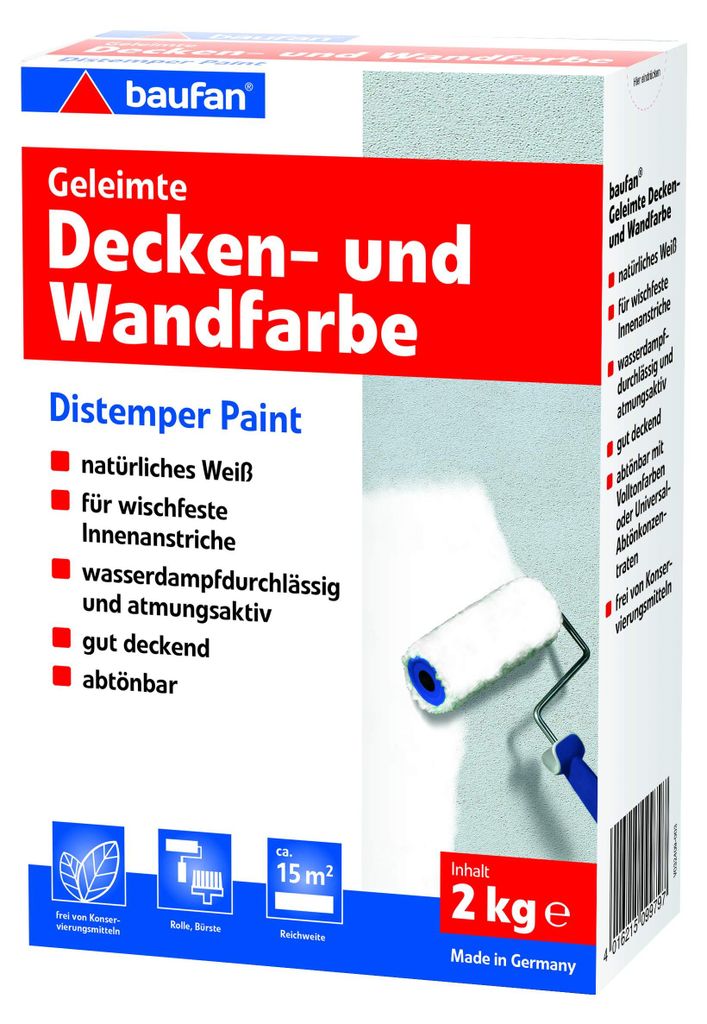 Baufan Geleimte Decken und Wandfarbe, Trockenfarbe, 2 kg, Produktbild 