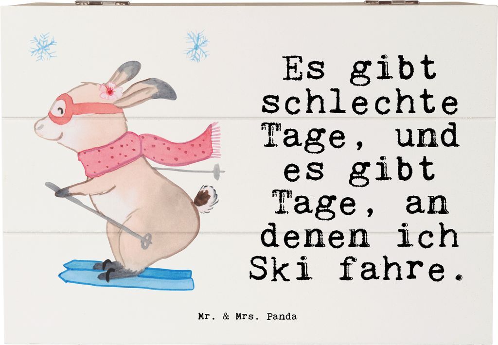 Mr. & Mrs. Panda Box Hase Skifahren 22 x 15 cm - Weiß - Geschenk, Skiwettbewerb, Holzkiste, geschenkkiste, Schatulle, Skirennen, fotobox, Ski fahr...