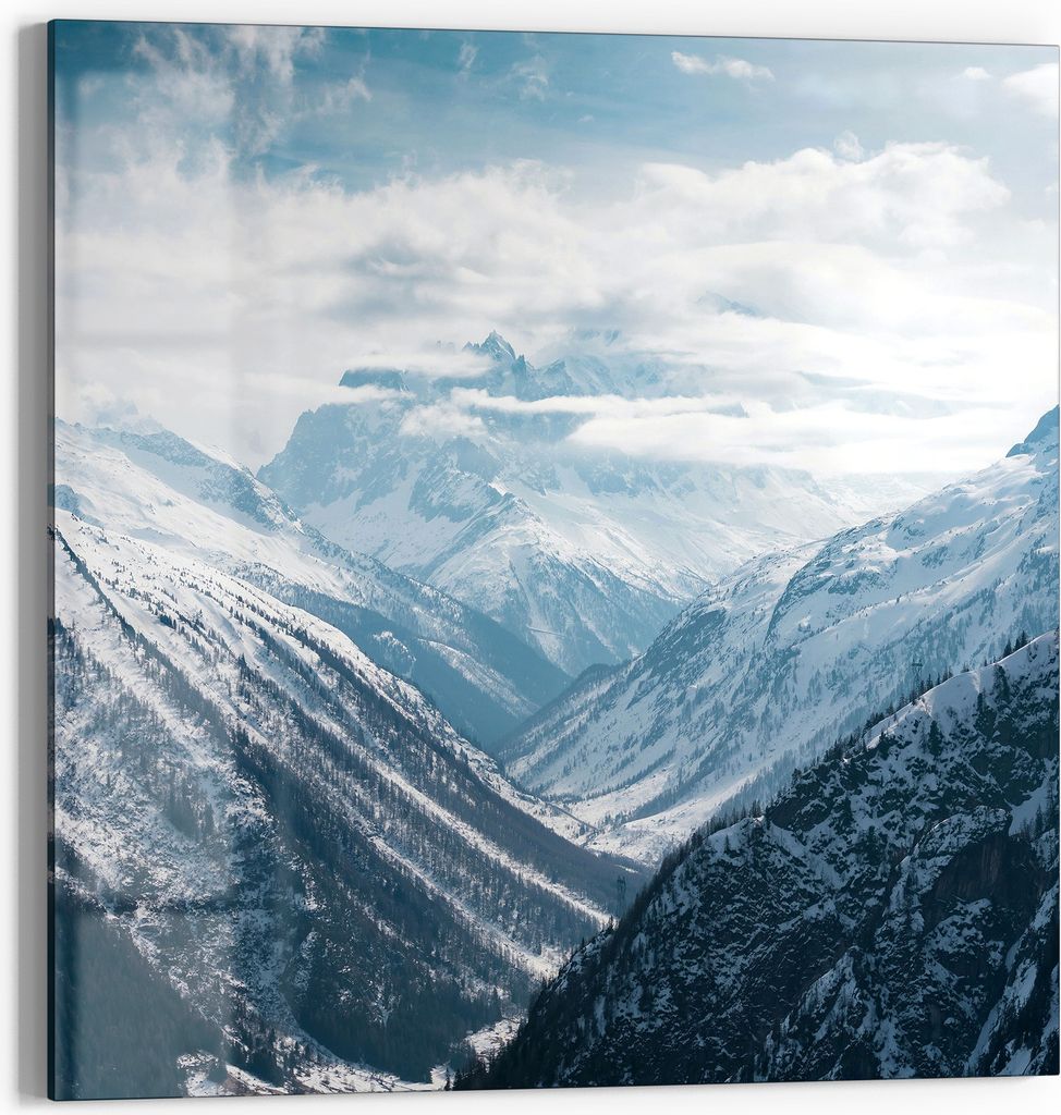 DEQORI Glasbild Echtglas 30x30 cm 'Alpenmajestät' Wandbild Bild modern Deko