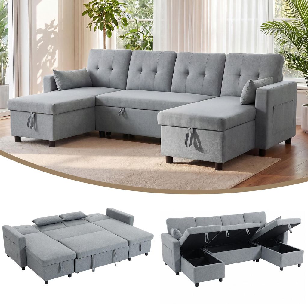 Divano angolare HOMCOM con funzione letto e contenitore, Immagine del prodotto 