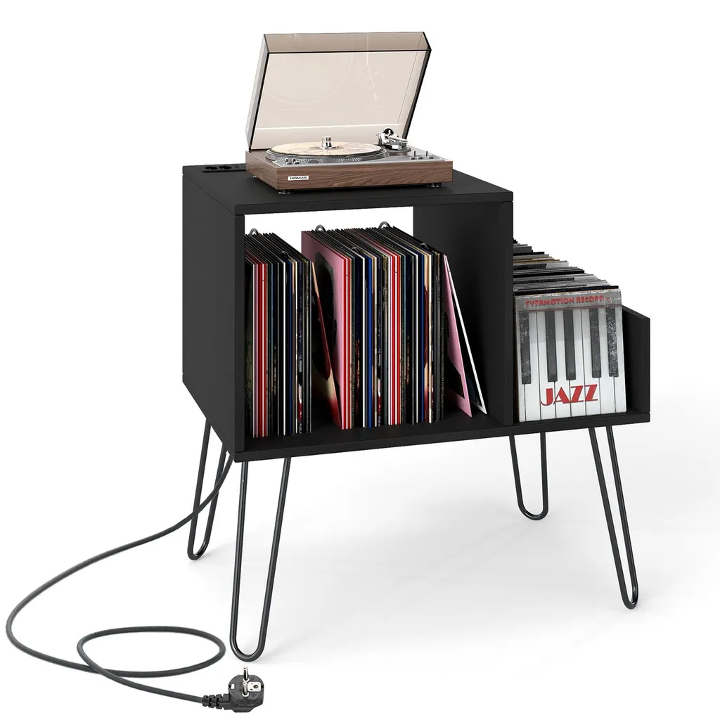 Tavolino Design Nero per Giradischi COSTWAY | Mobile Porta LP Moderno