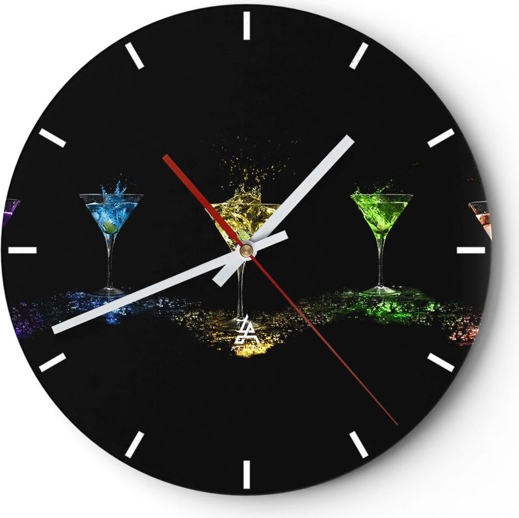 Wanduhr - Rund - Glasuhr - Cocktail trinken Alkohol Glas - 40x40cm - Schleichendes Uhrwerk - Lautlos - zum Aufhängen bereit - Dekoration Modern - ...