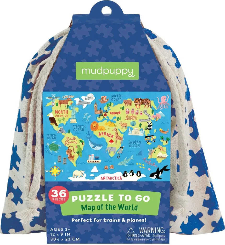 Puzzle Planisphère Mudpuppy 36 Pièces en Carton Recyclé et Sac Tissu
