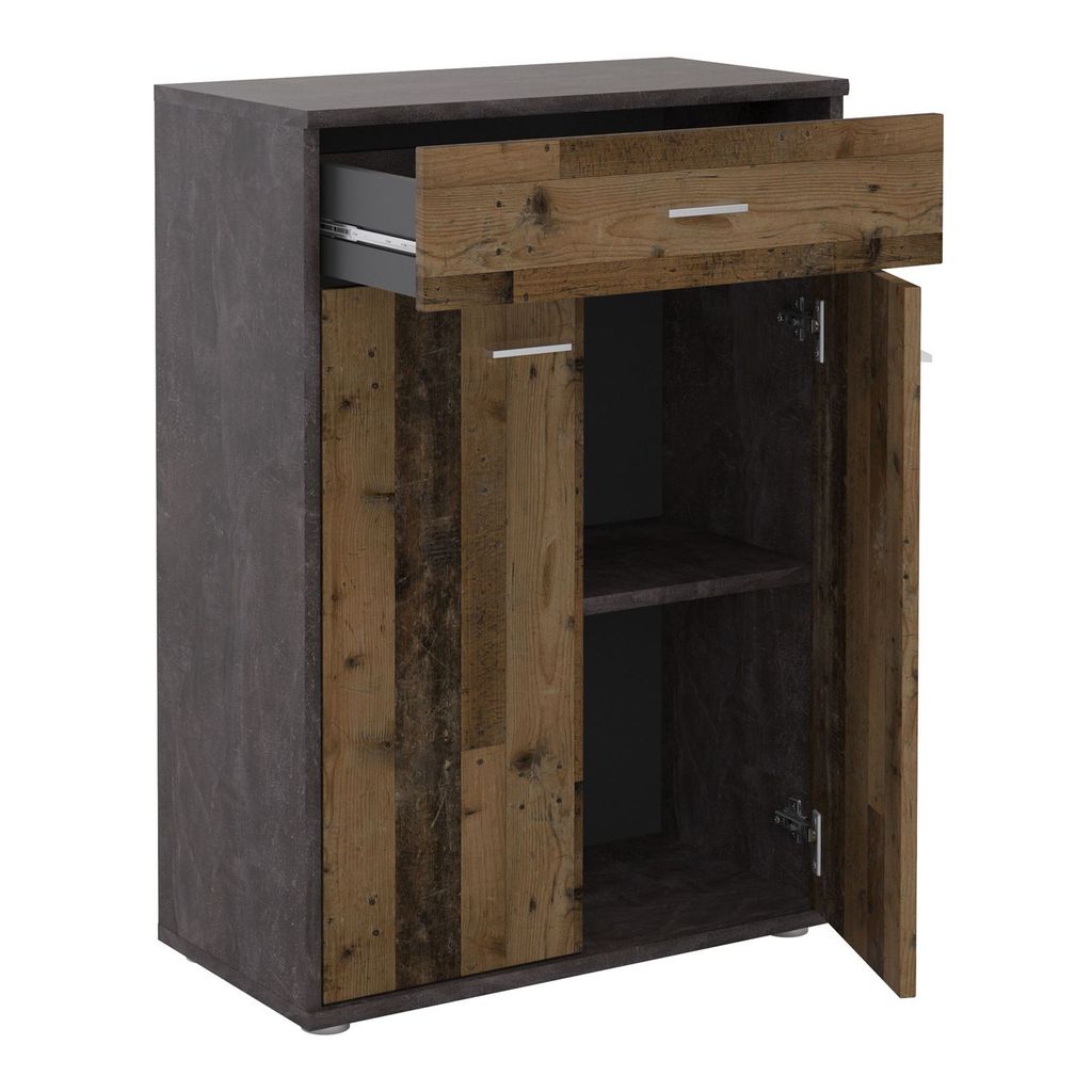 Kommode TOMMY Sideboard Schrank in dunkler Betonoptik/Old Style mit Schublade und 2 Türen