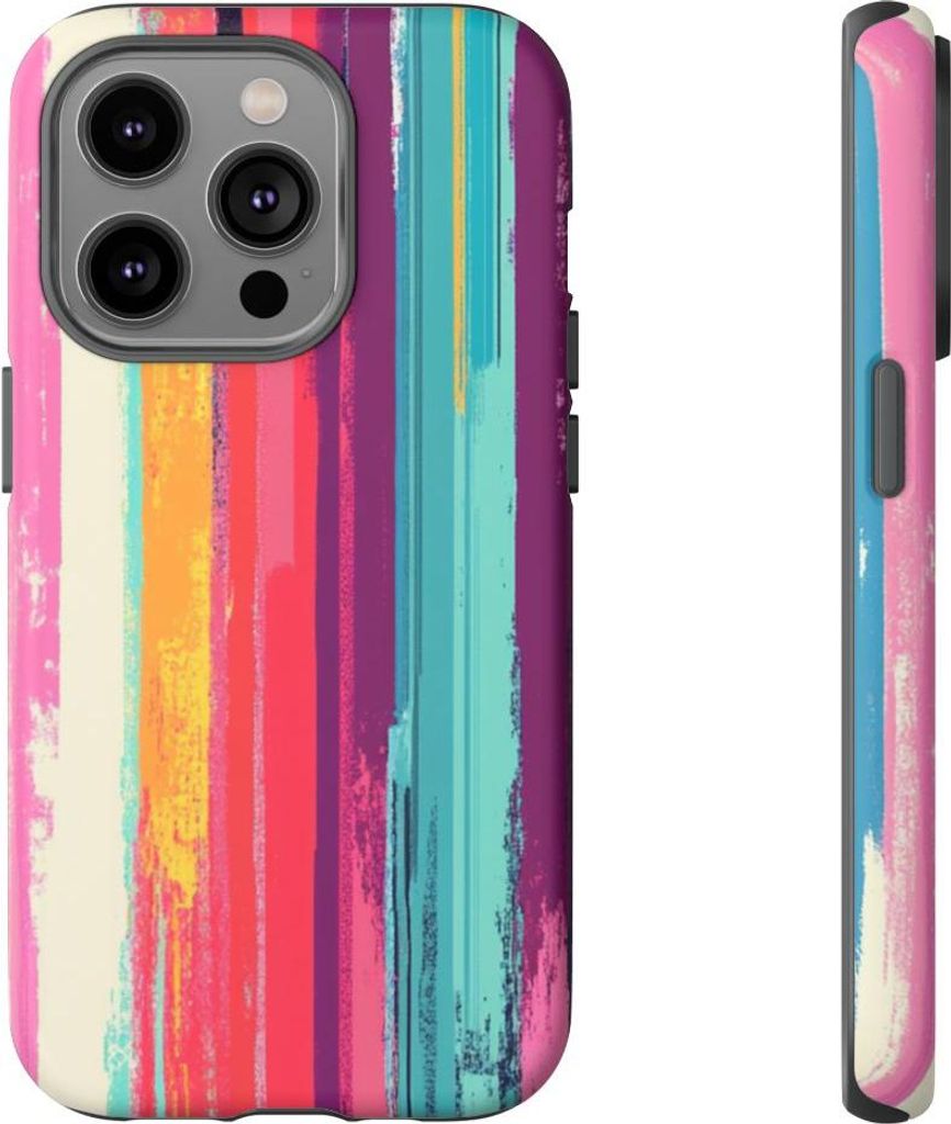 Abstrakte Kunst mit lebendigen, vertikalen Streifen – Hülle Kompatibel mit iPhone 14 Pro