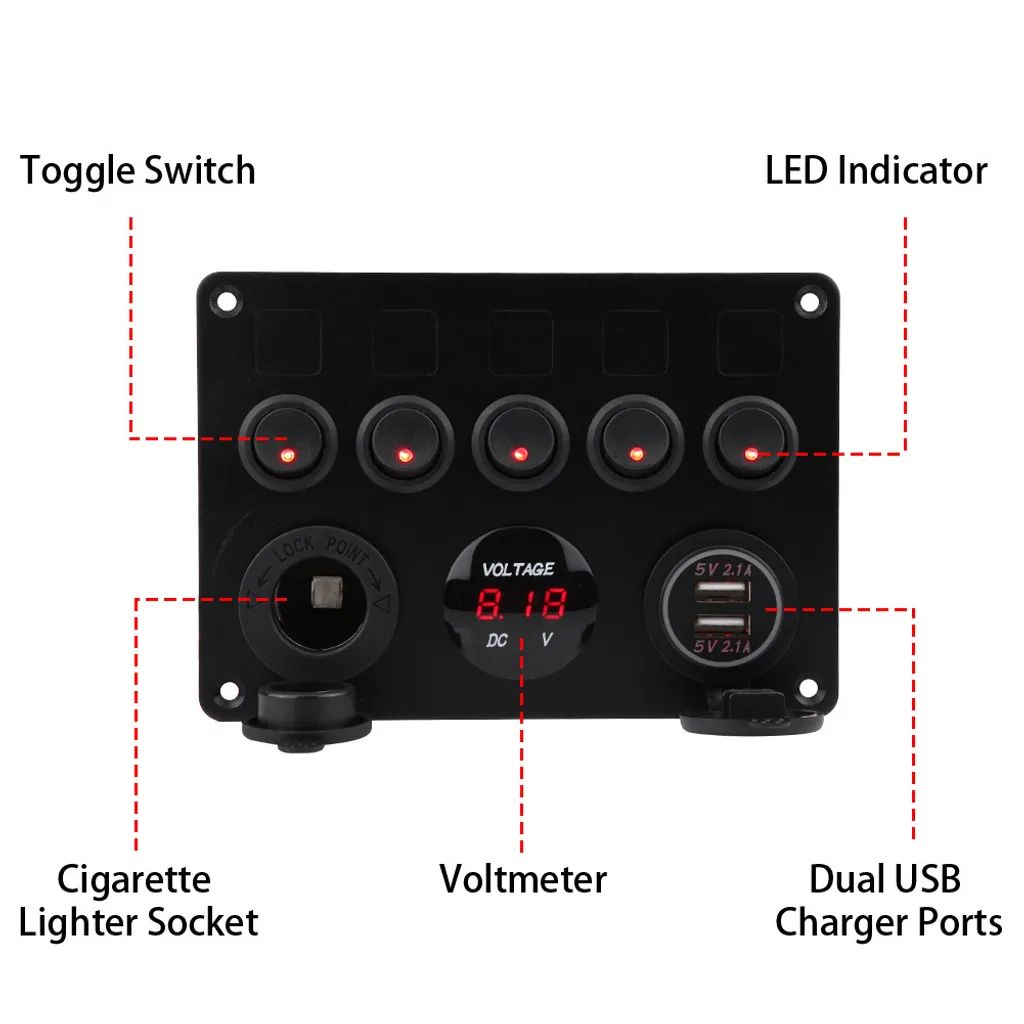 Kit interrupteurs 12V 24V pour bateau et camping-car avec voltmètre - 5