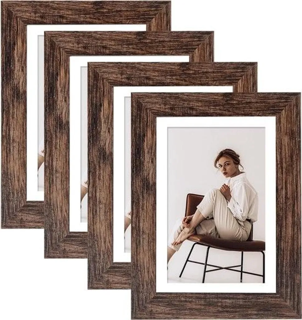 Lot 4 cadres photo 13 x 18 cm marron - Protection vitre incassable