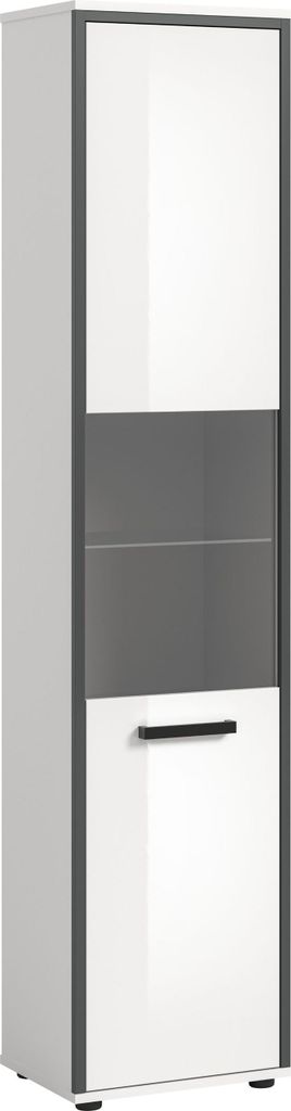 Kojak Hochschrank Bad 1 Glastür weiß, weiß Hochglanz.
