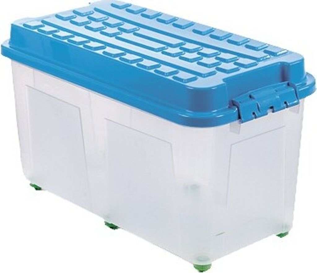 Aufbewahrungsbox KUBRIK mit Deckel und Rollen 100 Liter blau 80x40x46cm