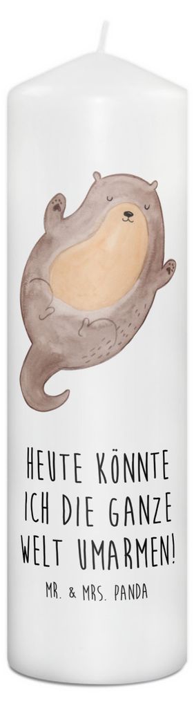 Mr. & Mrs. Panda Kerze Otter Umarmen 29 x 8 cm XL - Weiß - Geschenk, gut Gelaunt, Optimistisch, Wachskerze, Erinnerungslicht, Blockkerze, Hallo, B...