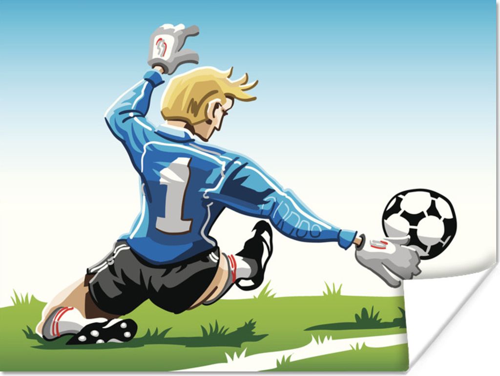 MuchoWow Poster Eine Illustration eines Torwarts, der den Fußball stoppt - Jungen - Mädchen - Kinder 40x30 cm - Plakate für die Wände - Poste...
