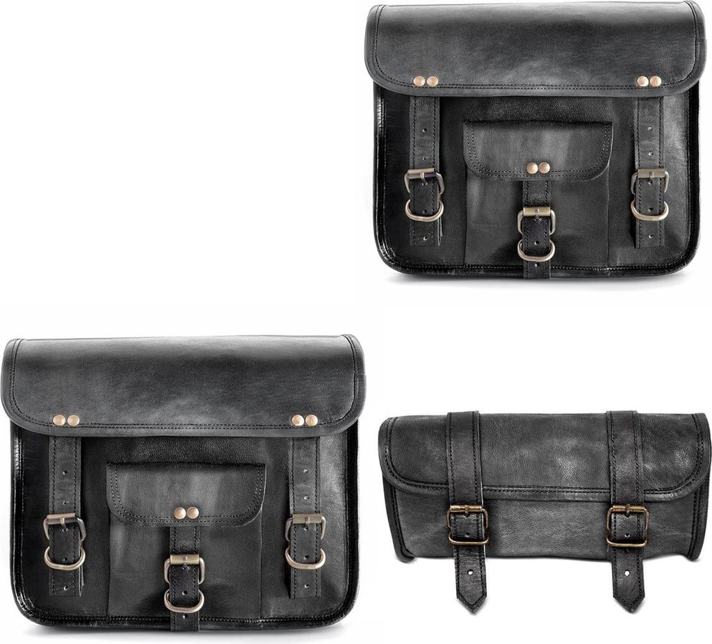 Motorrad Satteltaschen mit Werkzeugrolle Leder Vintage SW2 3 Stück sch