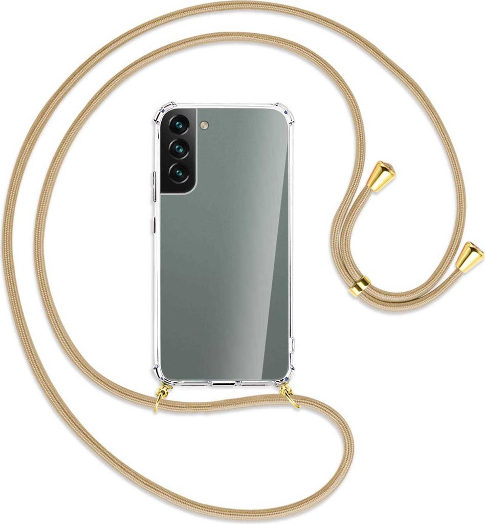 Handykette Backcover-Schutzhülle mit Band (Metall goldfarben) für Samsung Galaxy S22 Plus 5G (S906) - caramel
