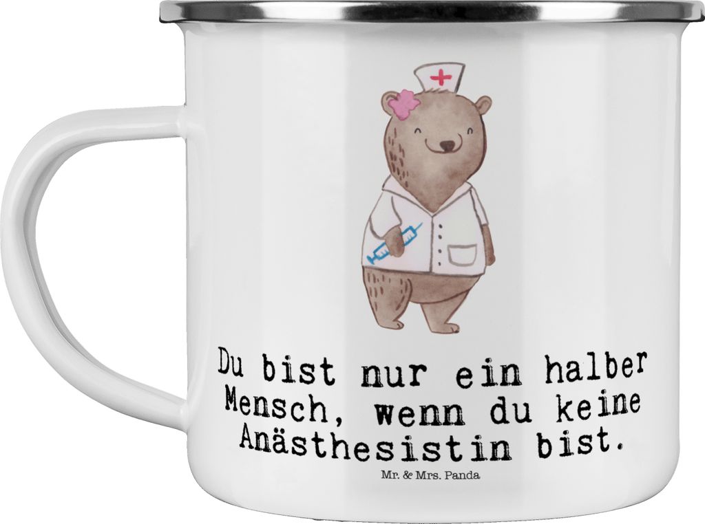 Mr. & Mrs. Panda Teebecher Anästhesistin Herz - Weiß - Geschenk, becher emaille, Lustig, Tasse, Witzig, Anästhesie, Spruch, Krankenhaus, Emaille...