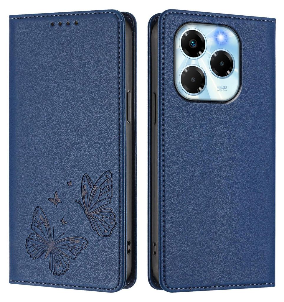 Lederhülle für Infinix Note 40X 5G, Schmetterling Prägung Leder Brieftasche Schutzhülle mit Ständer Dunkelblau