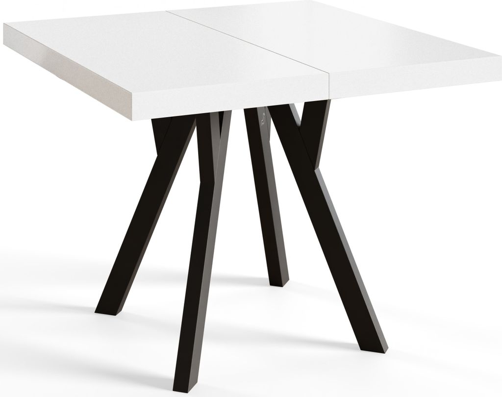 AlpiMeble Quadratischer Esstisch Ausziehbar, Tisch mit Holzbeinen, stabile Konstruktion, Größe: 100-200 cm, Weiß, Kollektion Rico