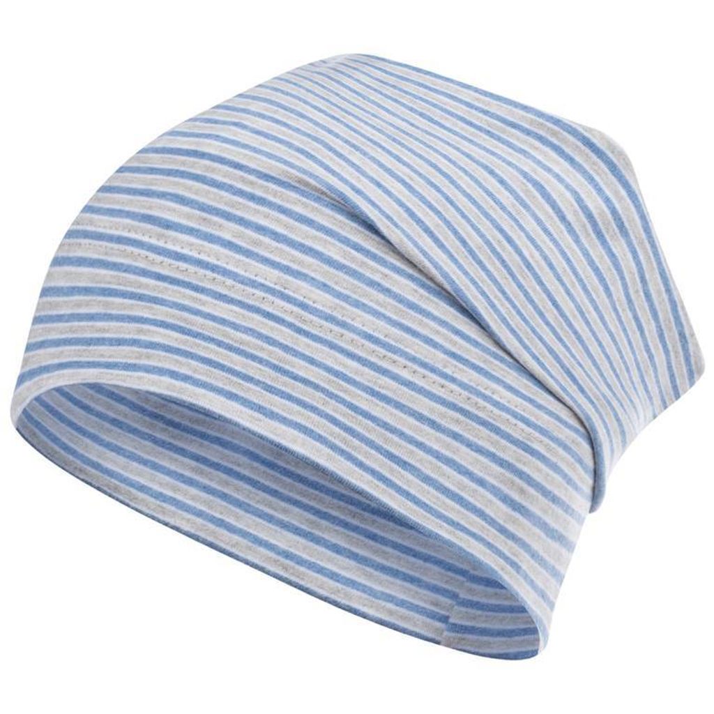 Mütze gestreift Übergangsmütze Beanie Junge Mädchen Stoffmütze, Gr. 46-48, Blau-Grau