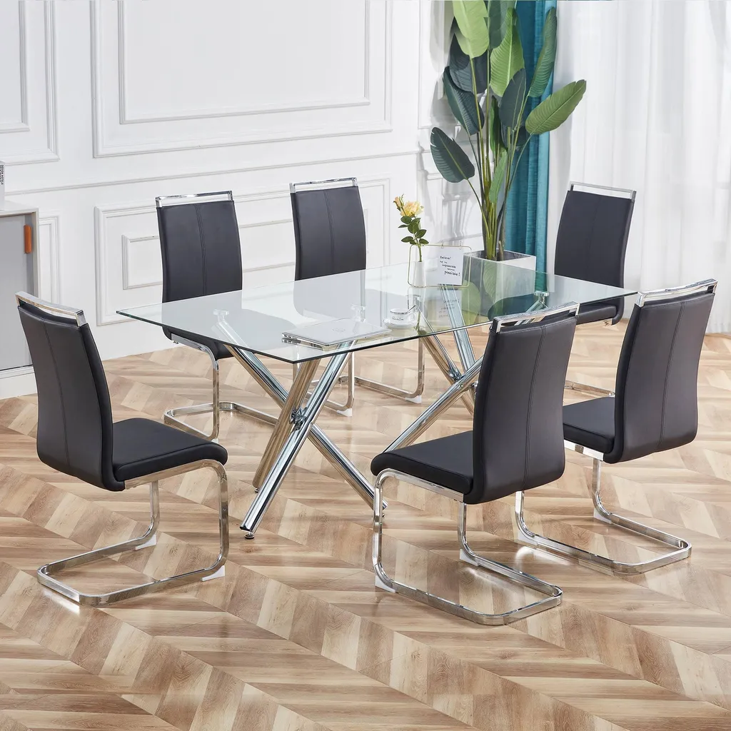 Chaise Cantilever de Bureau et Salle à Manger - Lot de 4 en Similicuir