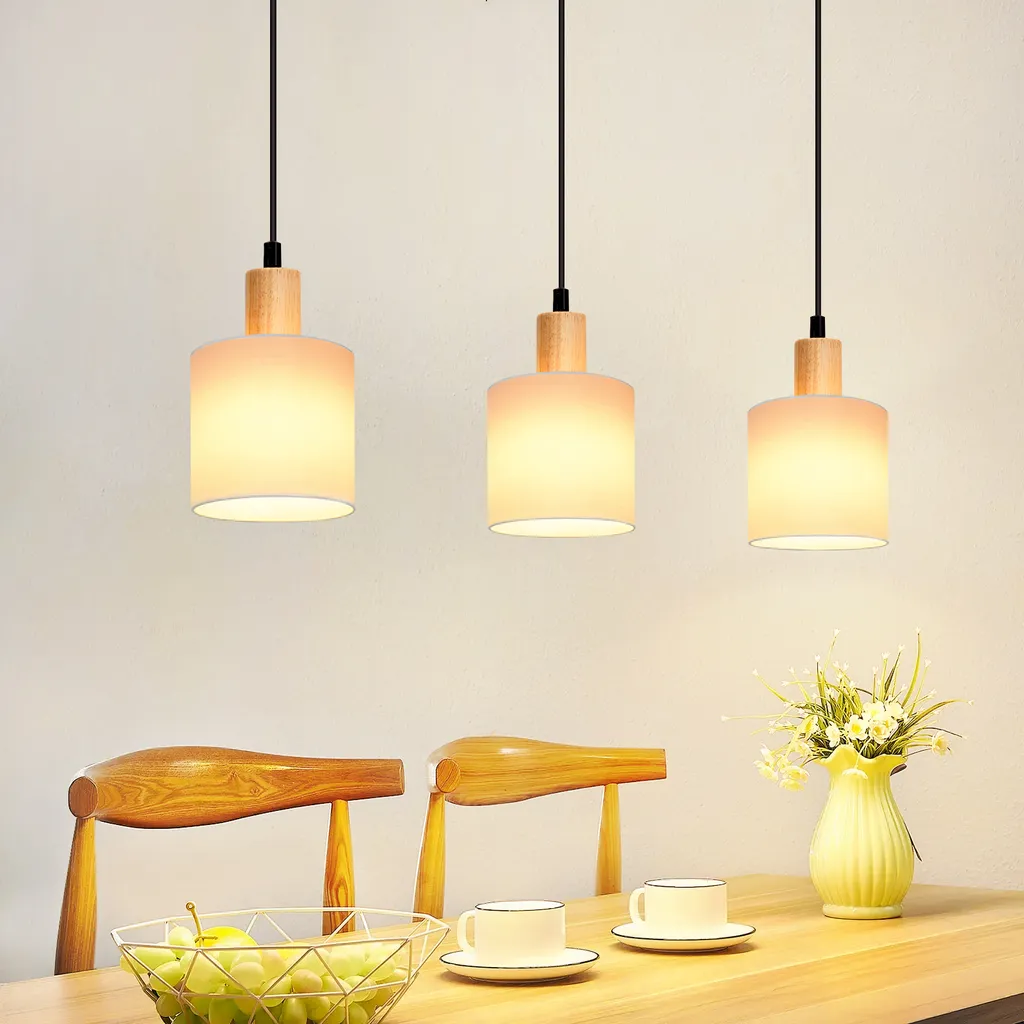 Lampe table à manger bois blanc - Éclairage doux 3 points ZMH E14