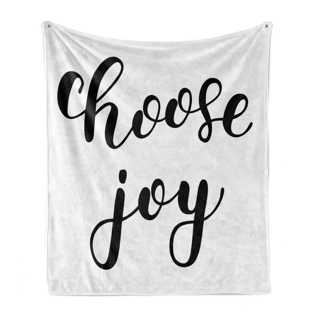 ABAKUHAUS Scegliete la morbida coperta in flanella Joy, con scritte monocromatiche allegre, comoda e soffice, per interni ed esterni, 125 x 175 cm, grigio antracite e bianco.