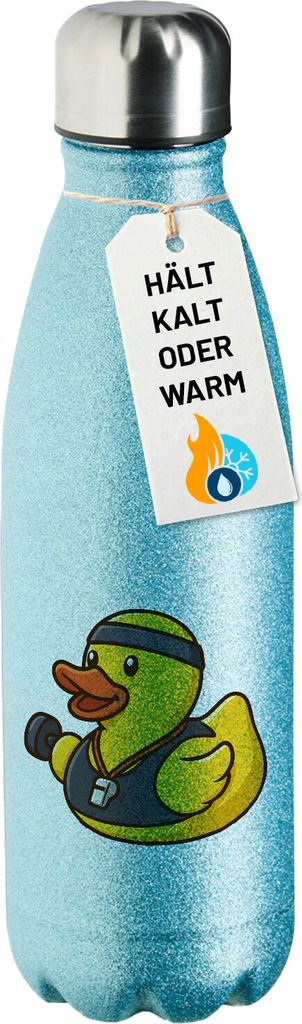 Huuraa Trinkflasche Quietscheente Fitness-Trainer Gummiente Coach 500ml Blue Edelstahl Wasserflasche Trinkflasche Geschenkidee