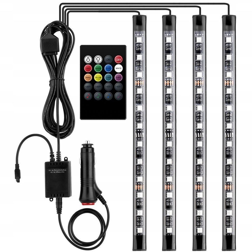 4x 18 LED RGB Auto Fußraumbeleuchtung Innenraum USB Ambientebeleuchtung Set  12V