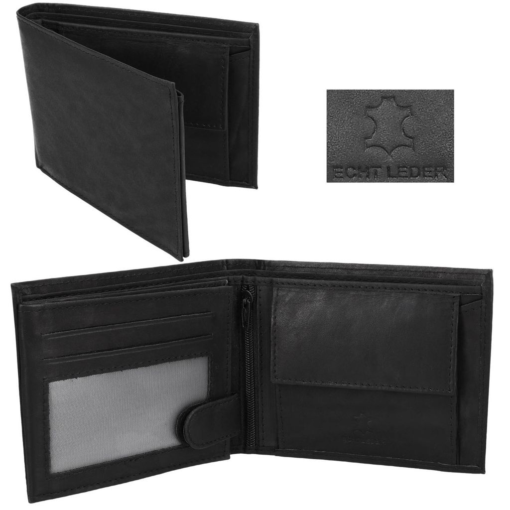 Riegelbörse Geldbörse Portemonnaie Rindleder Geldbeutel Brieftasche Wallet Black 