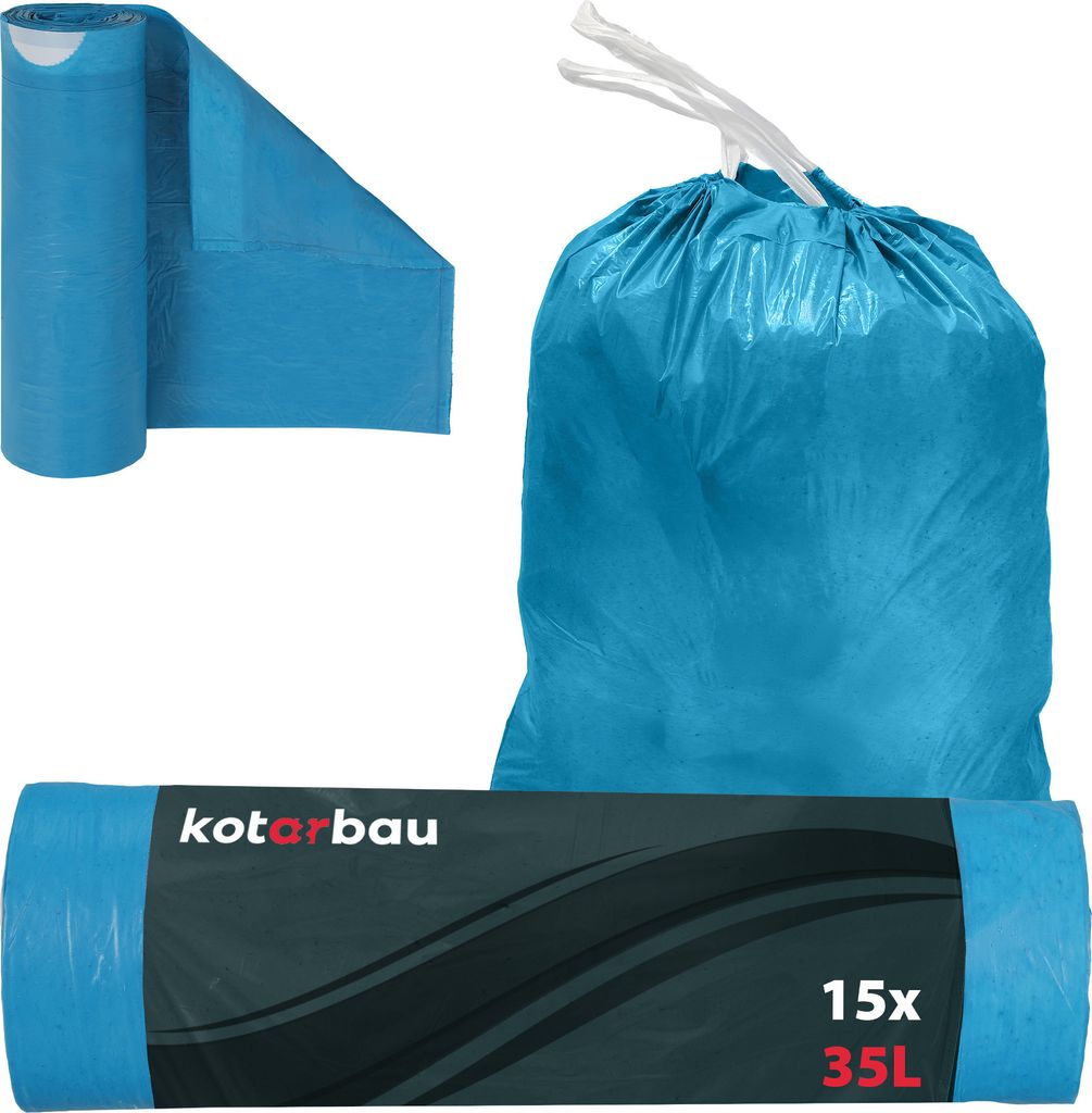 KOTARBAU® vrecia na odpadky 35L so sťahovacou šnúrou modré Obrázok produktu 