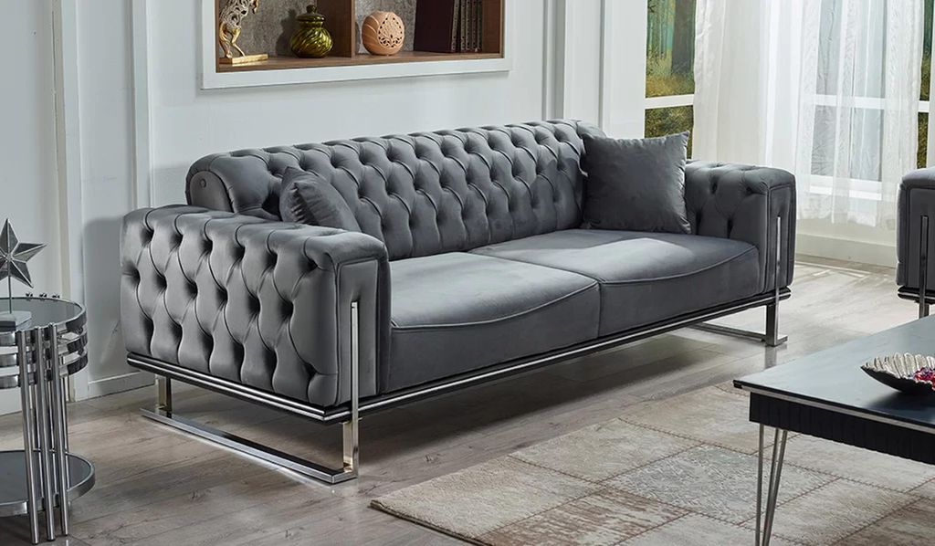 Grau Sofa 3 Sitzer Wohnzimmer Chesterfield Luxus Polstermöbel Dreisitzer Couch