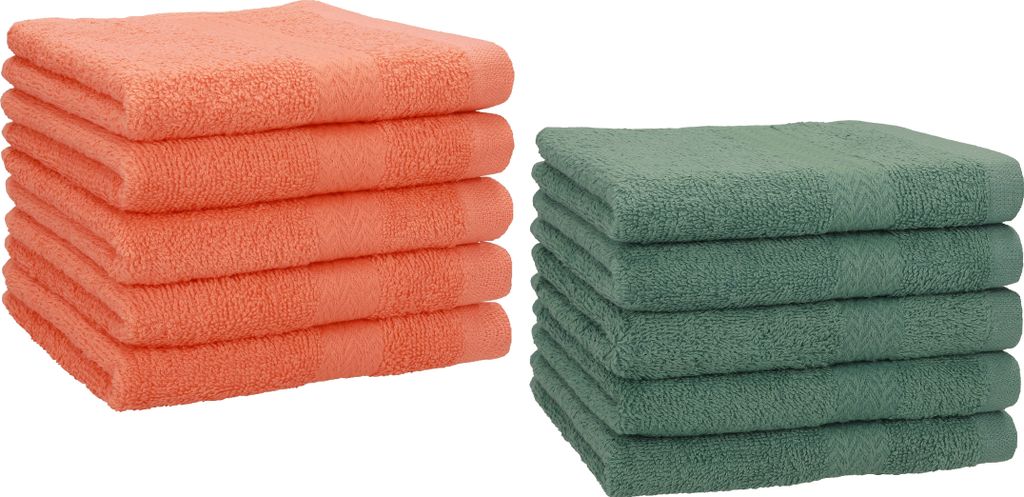 Betz 10 Stück Gästetücher 30x50 cm PREMIUM 100% Baumwolle Set Farbe: blutorange und tannengrün