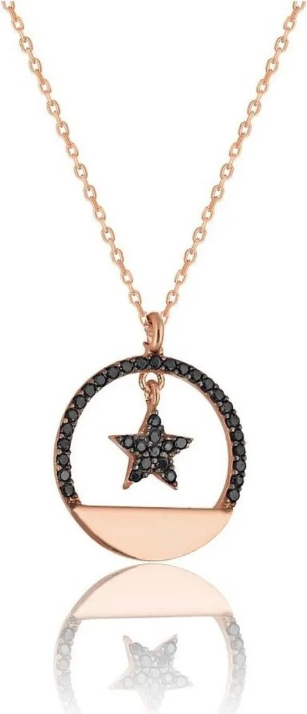 Collier étoiles argent 925 et zircone noire avec placage or rose fin