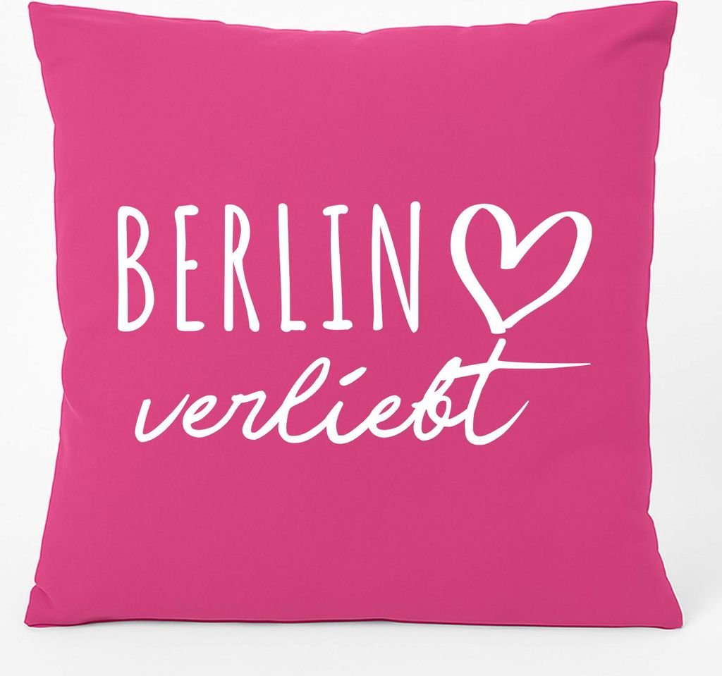 Huuraa Kissen Berlin verliebt 40x40cm mit Füllung Fuchsia Baumwolle Dekokissen Geschenkidee
