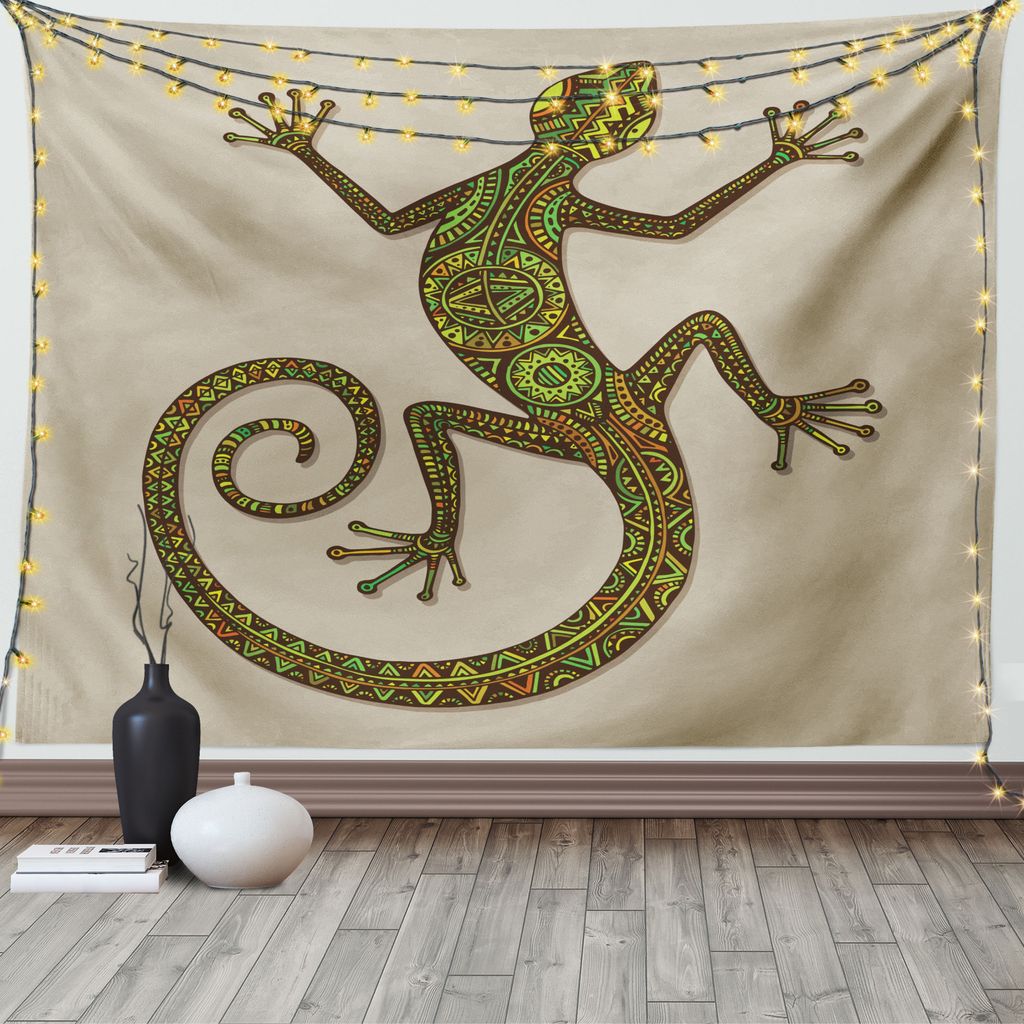 ABAKUHAUS Bunt Wandteppich, Lizard Pattern, Wohnzimmer Schlafzimmer Wandtuch Seidiges Satin Wandteppich, 150 x 100 cm, Grün Tan