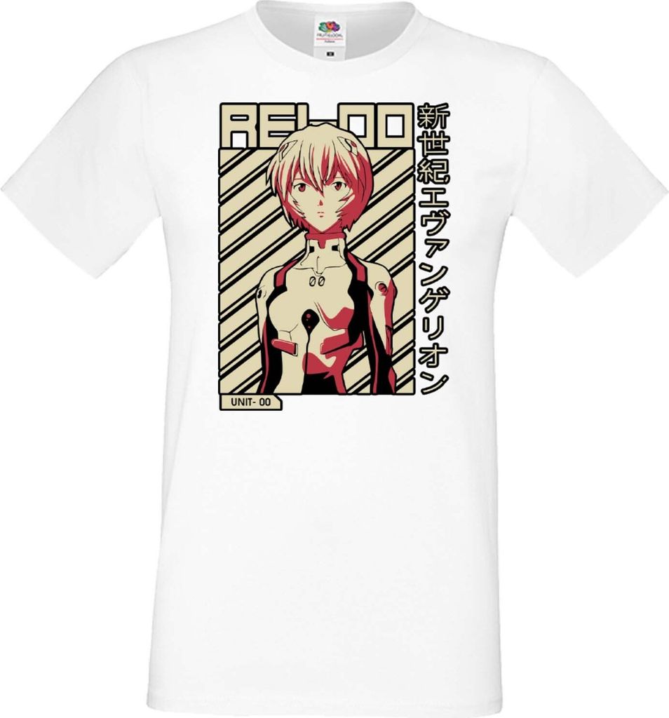 Herren T-Shirt Anime Manga Neon Anime Genesis Manga Evangelion Rei Ayanami 03 Ayanami, Man M / Weiß