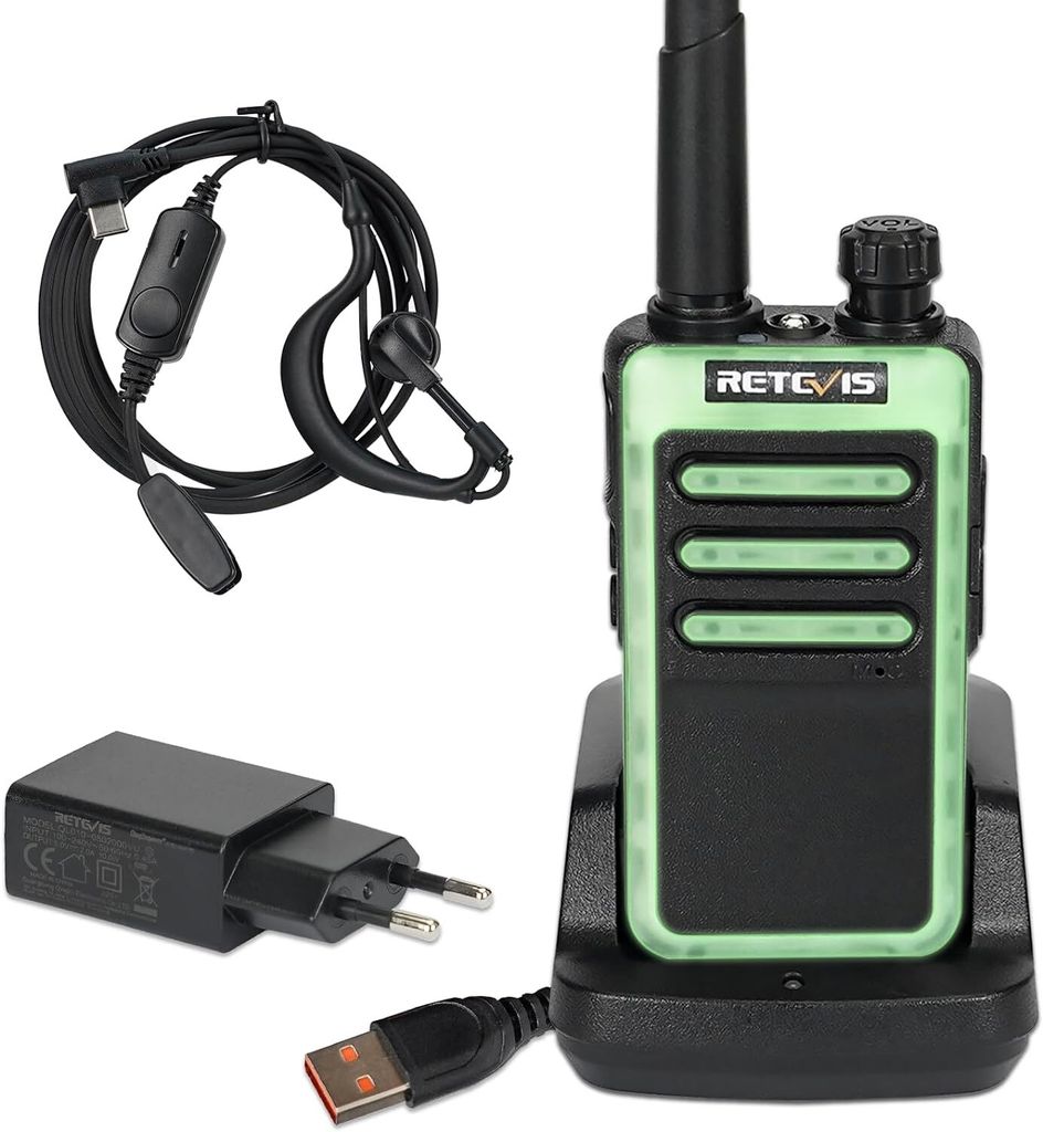 Retevis RB666 Walkie Talkie,PMR446 Funkgerät mit Schnellladung LED-Taschenlampe VOX für Radfahrer, kurze Reise (1 Stück, Schwarz)