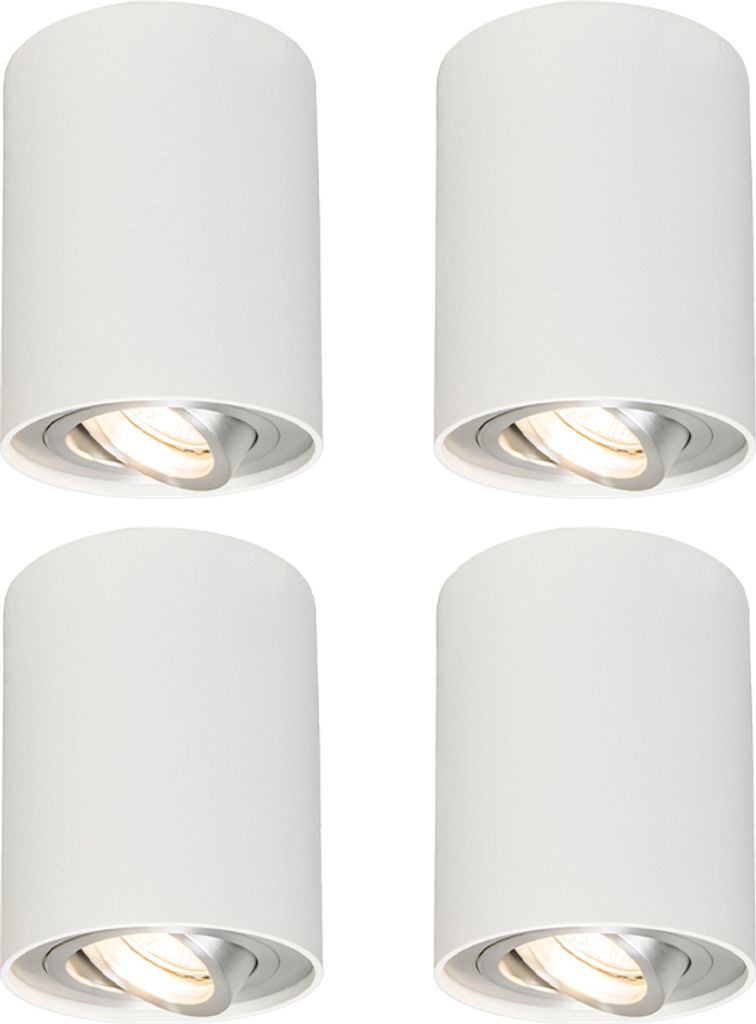 QAZQA - Design Set aus 4 Spots weiß schwenk- und kippbar - Rondoo 1 up I Wohnzimmer I Schlafzimmer - Aluminium Zylinder - LED geeignet GU10